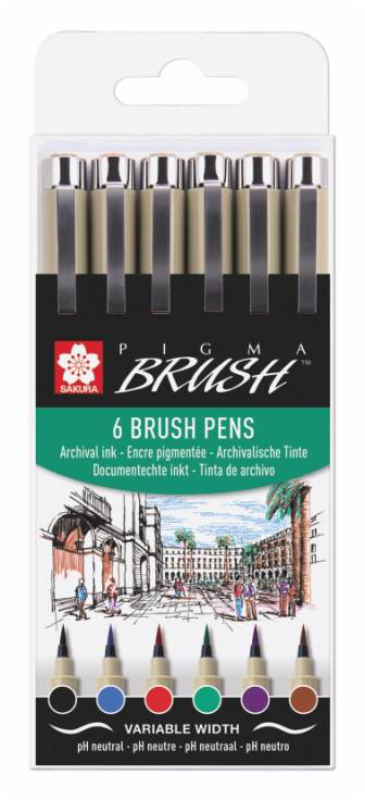 

Набор линер-кистей Sakura Pigma Brush Basic 6 цветов (8712079422462)