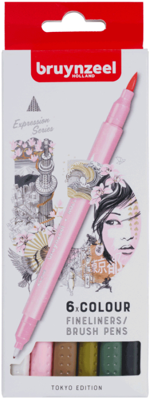 

Набор линеров-кистей Bruynzeel Brushpen Tokyo двусторонние 6 цветов (8712079454456)