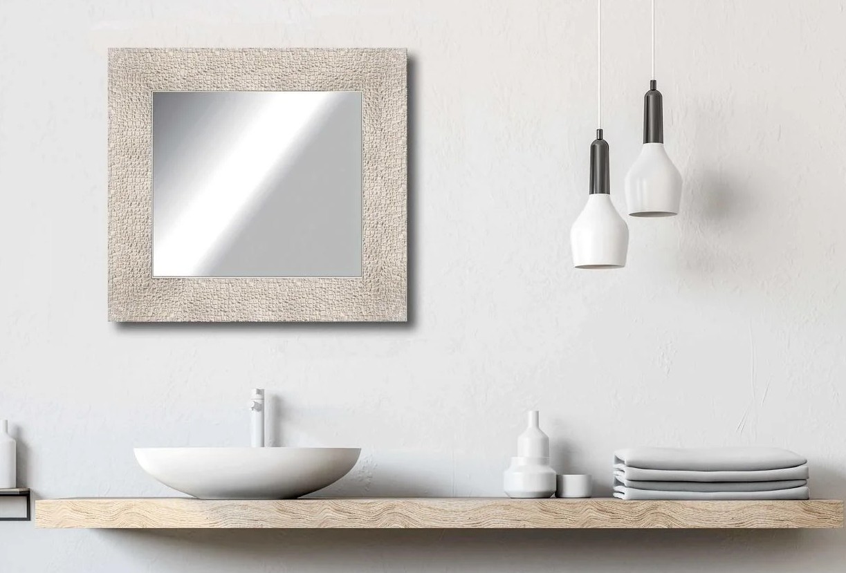 

Зеркало в раме настенное в ванную DecorFrom Textured beige 50х50 бежевое
