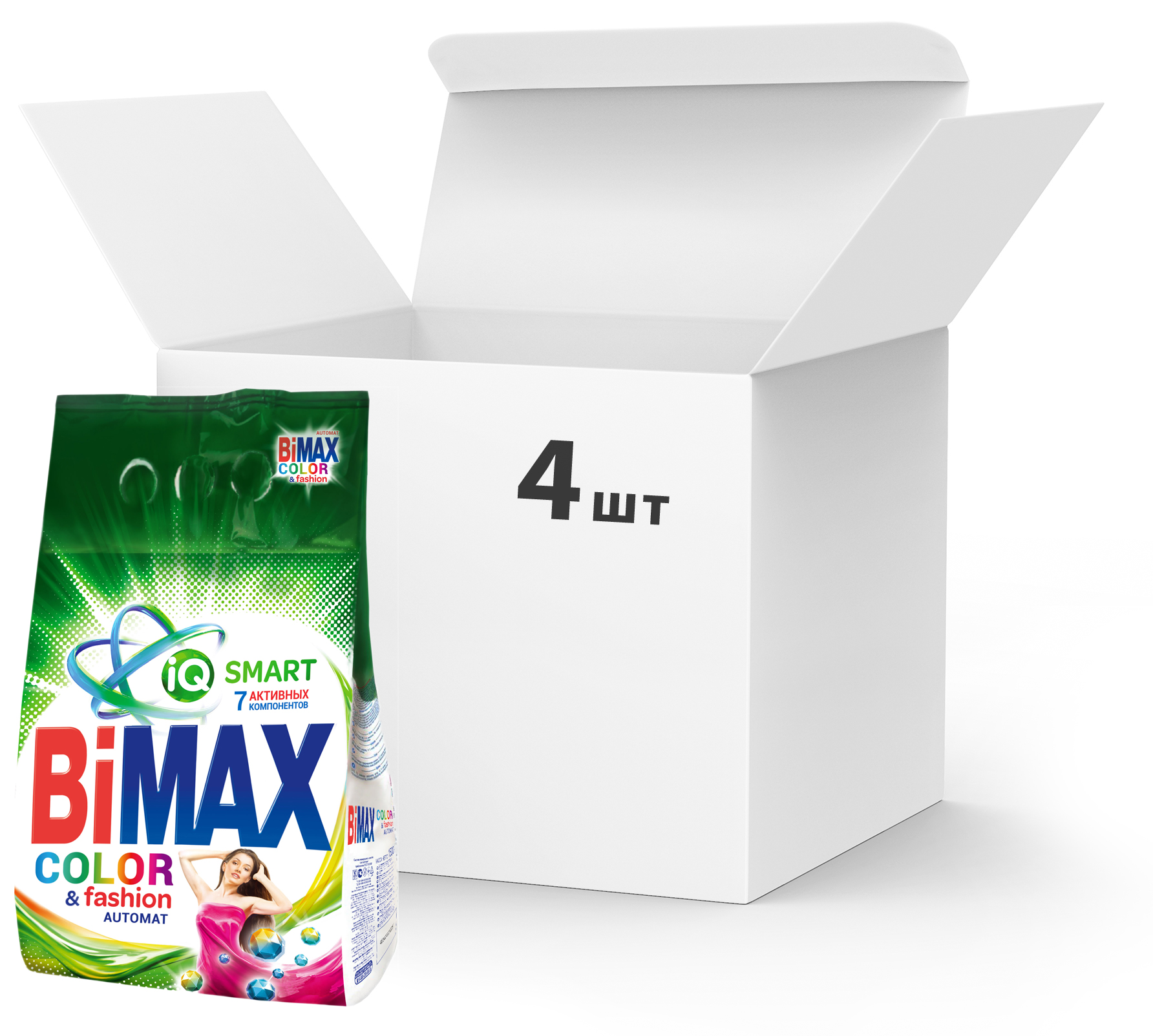 

Упаковка стирального порошка BiMax Color&Fashion Автомат 3 кг х 4 шт