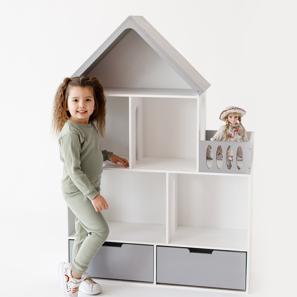 

Кукольный Домик с Ящиками Kiddyroom Белый с Серым