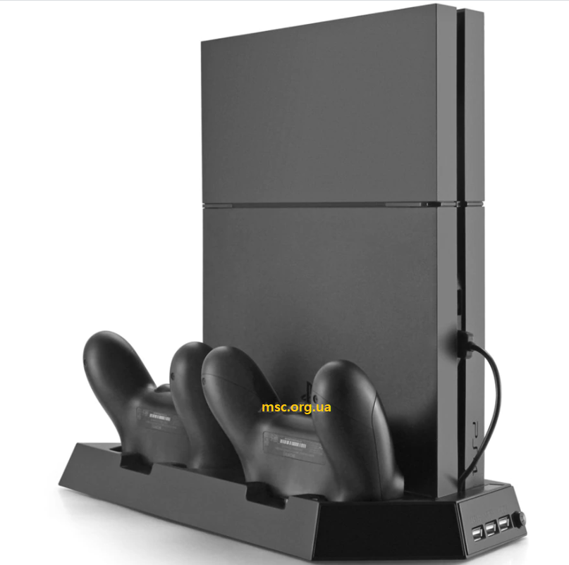

Подставка-зарядка + кулер для джостиков PS4 для двух джойстиков и консоли
