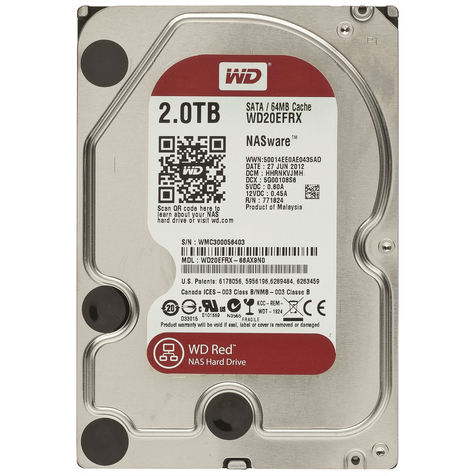 

Накопитель HDD SATA 2.0TB WD Red 5400rpm 64МB (WD20EFRX)