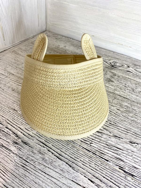 

Детский солнцезащитный козырёк соломенный летний с ушками кремовый 48 - 52