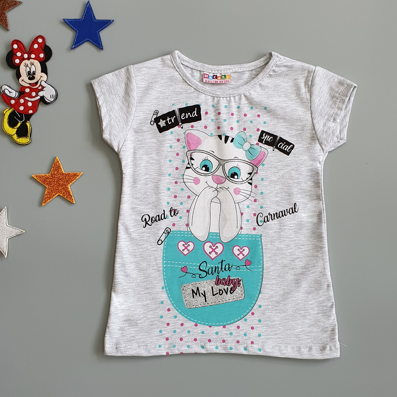 

Футболка "Котик" Hacali kids для девочки 86-92 см Серая 18711