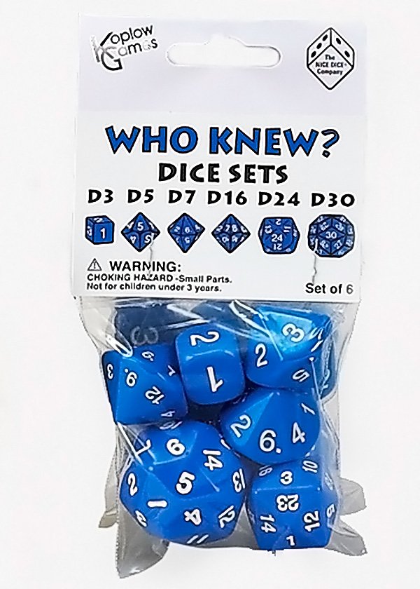 

Настольная игра Koplow games Набор кубиков Нестандарт d3, d5, d7, d16, d24, d30 (синий) (Dice set Who Knew d3, d5, d7, d16, d24, d30) синий