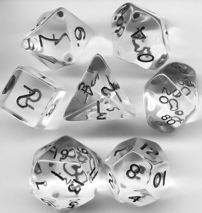 

Koplow games Набор кубиков Кристалл d00, d4, d6, d8, d10, d12, d20 (бесцветный) (Dice Set Translucent Clear)
