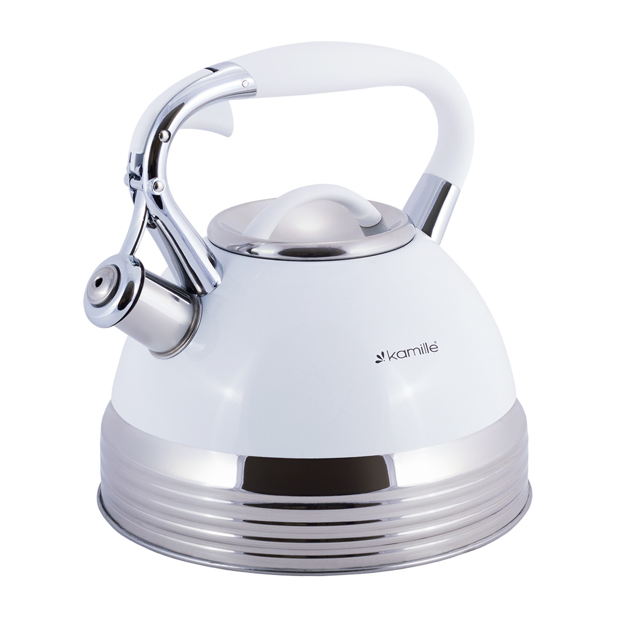 

Чайник Kamille 2.7л из нержавеющей стали со свистком и ручкой с покрытием soft-t Белый KM-0696AN