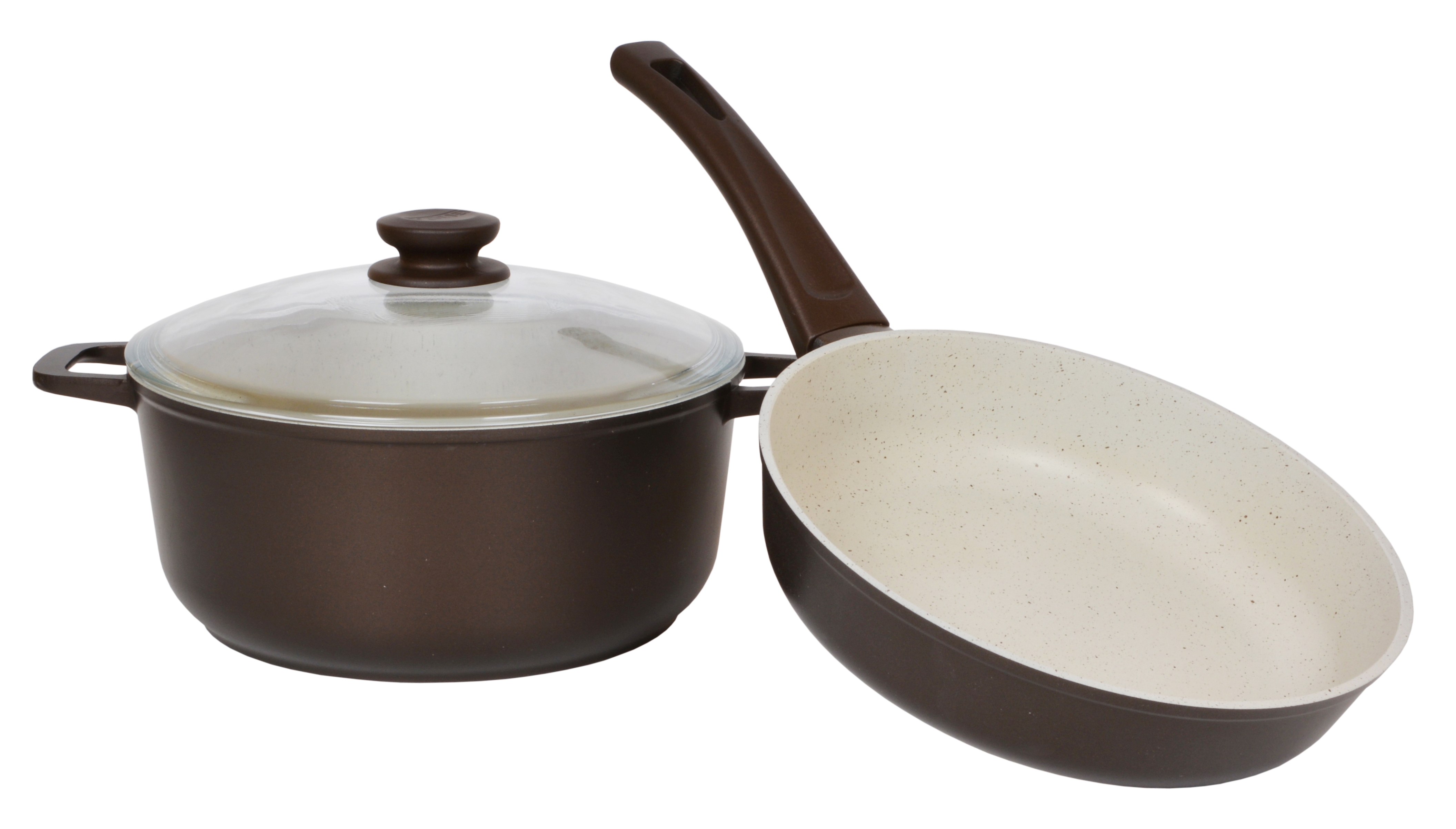 

Набор посуды Биол Мокко сковорода 26 см и кастрюля 5 л с бежевым покрытием (М26ПС)(М26PC)