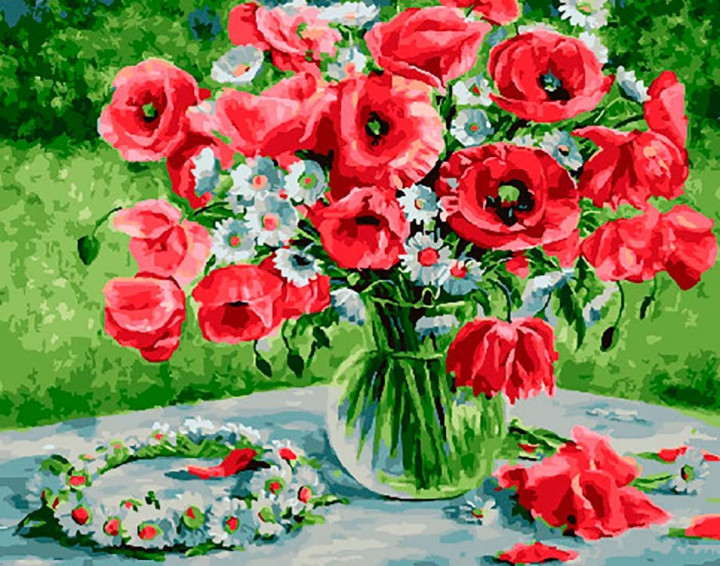 

Картина по номерам BrushMe GX30137 40*50 cм Маки и веночек из ромашек