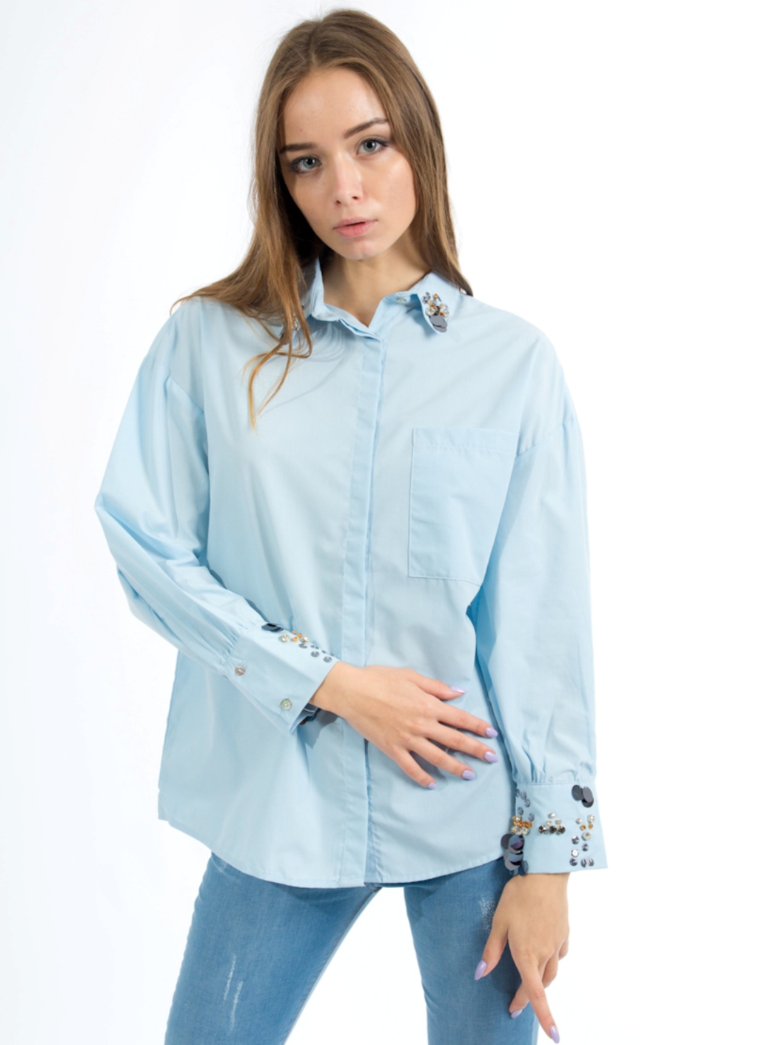 

Рубашка BEBE PLUS 22303  Голубой, Рубашка BEBE PLUS 22303 S Голубой