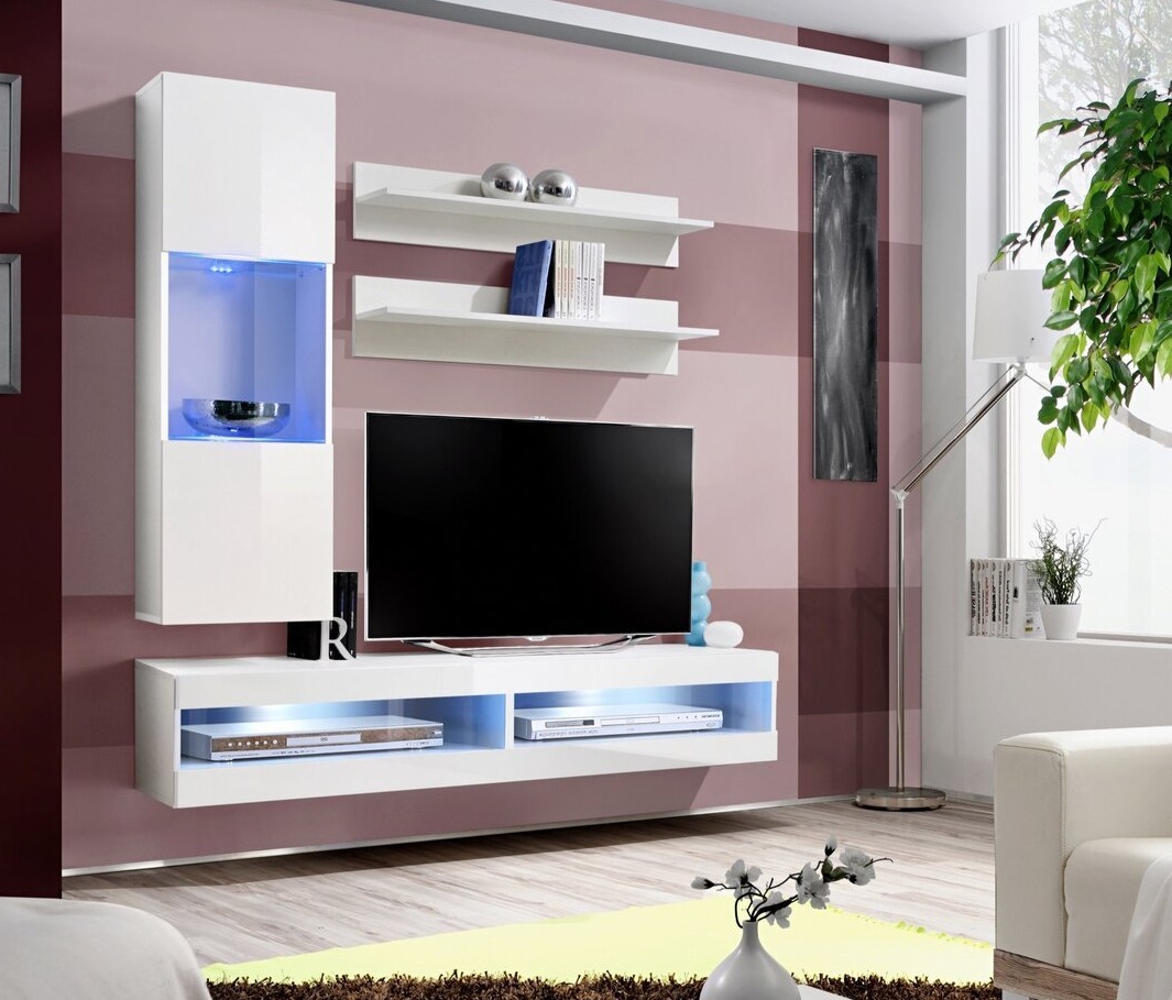 

Стенка в гостиную из ДСП и МДФ и стекла Fly S6 ASM Meble цвет Белый