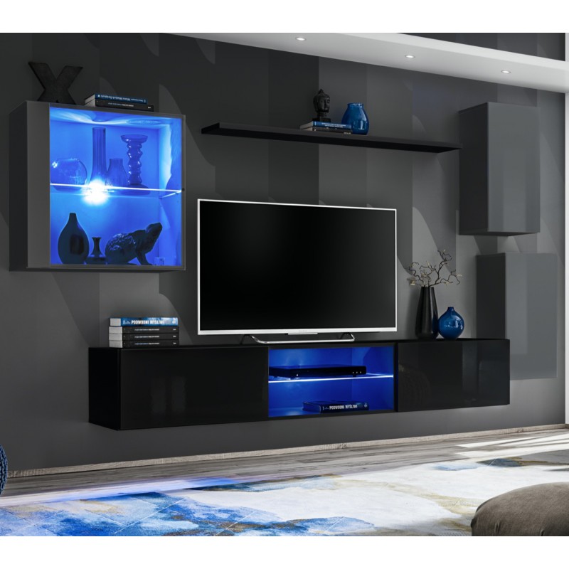 

Стенка в гостиную из ДСП и стекла Switch XXIII ASM Meble цвет Черный/Графит