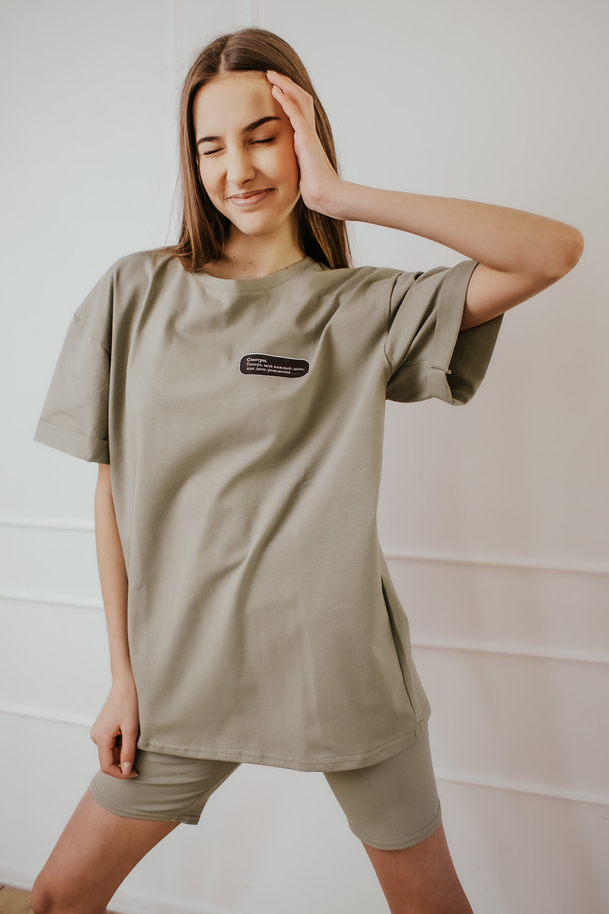 

Футболка женская Comfort Intruder "Смотри" оливковая Oversize