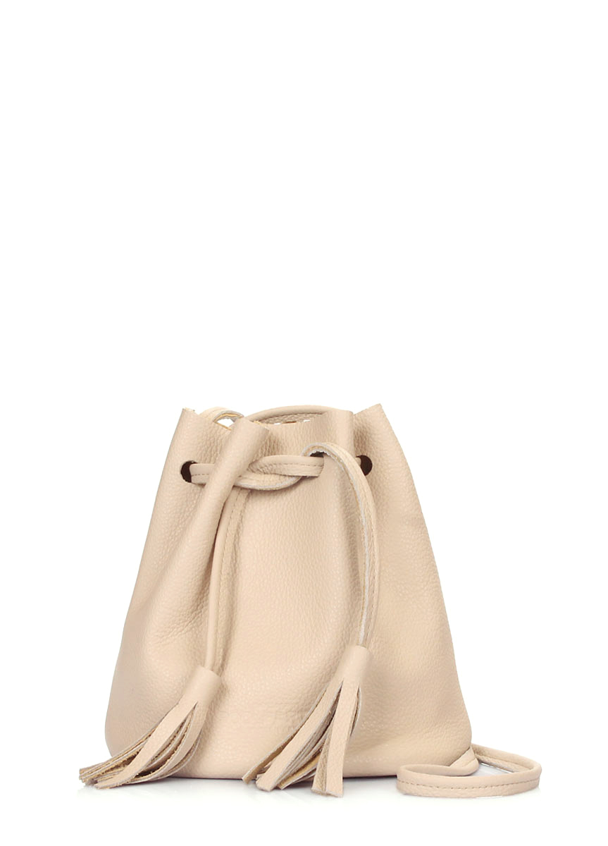 

Бежевая кожаная сумочка Bucket на завязках ( fb-bucket-beige-pp)