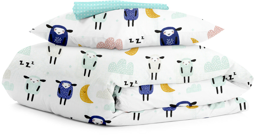 

Комплект натурального постельного белья Cosas 155х215 SheepSleepWhite_Mint