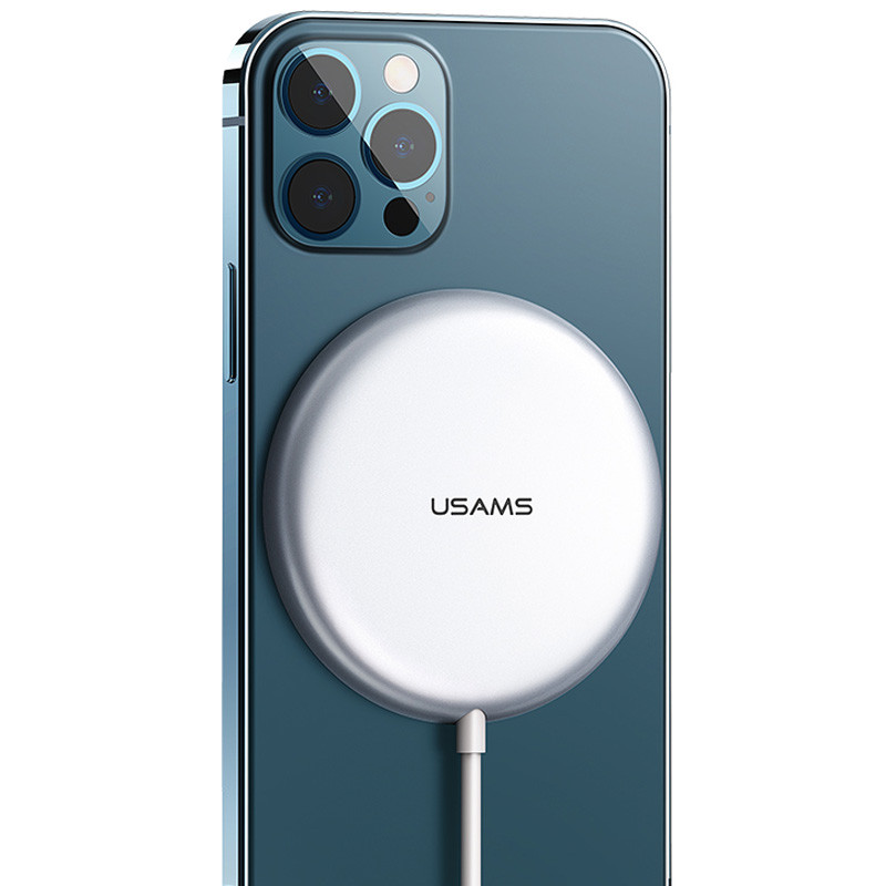 

БЗУ Usams US-CD160 W2,15W, Type-C (магнитный) Серебряный