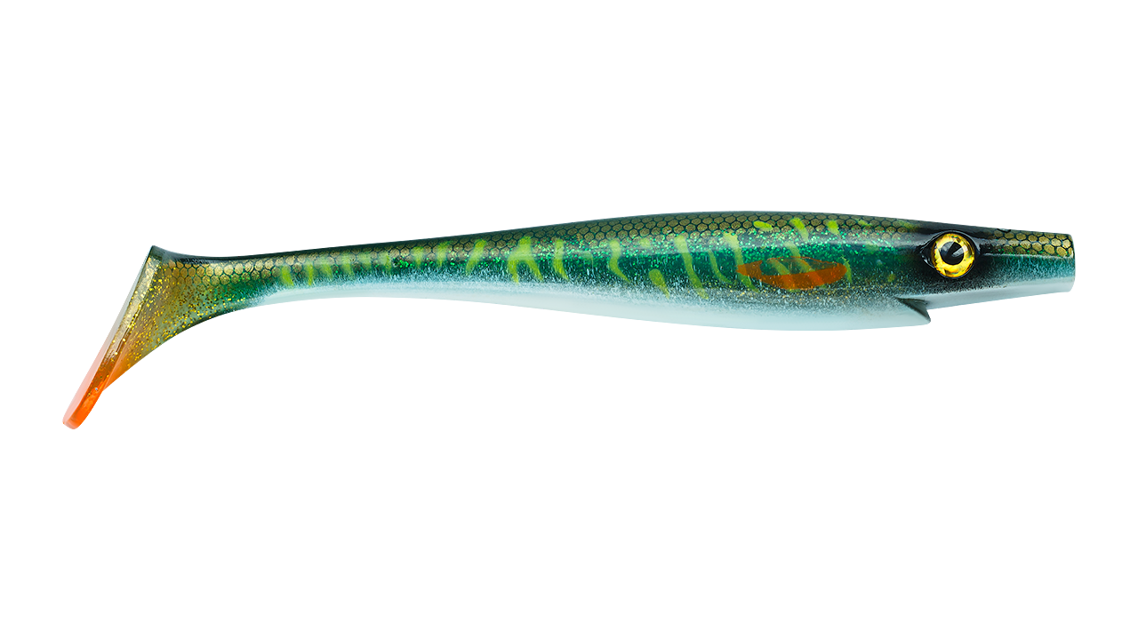 

Силиконовая приманка Strike Pro Pig Shad, 230 мм, 90 гр, цвет: Green Motoroil Pike UV, (SP-172A#MN3) (126429)