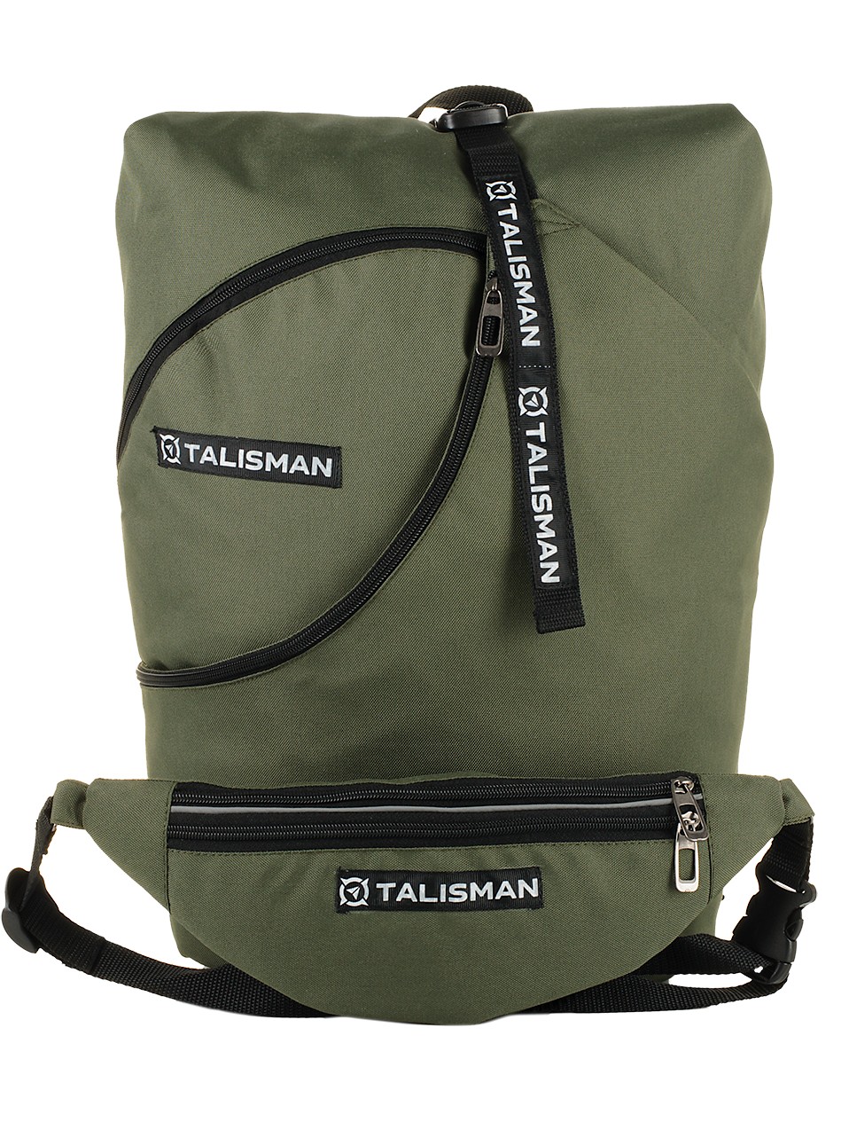 

Рюкзак-трансформер Talisman модель RollTop для ручной клади 40х20х25 см с изменяемым размером до 55х20х25 см + сумка-бананка Хаки