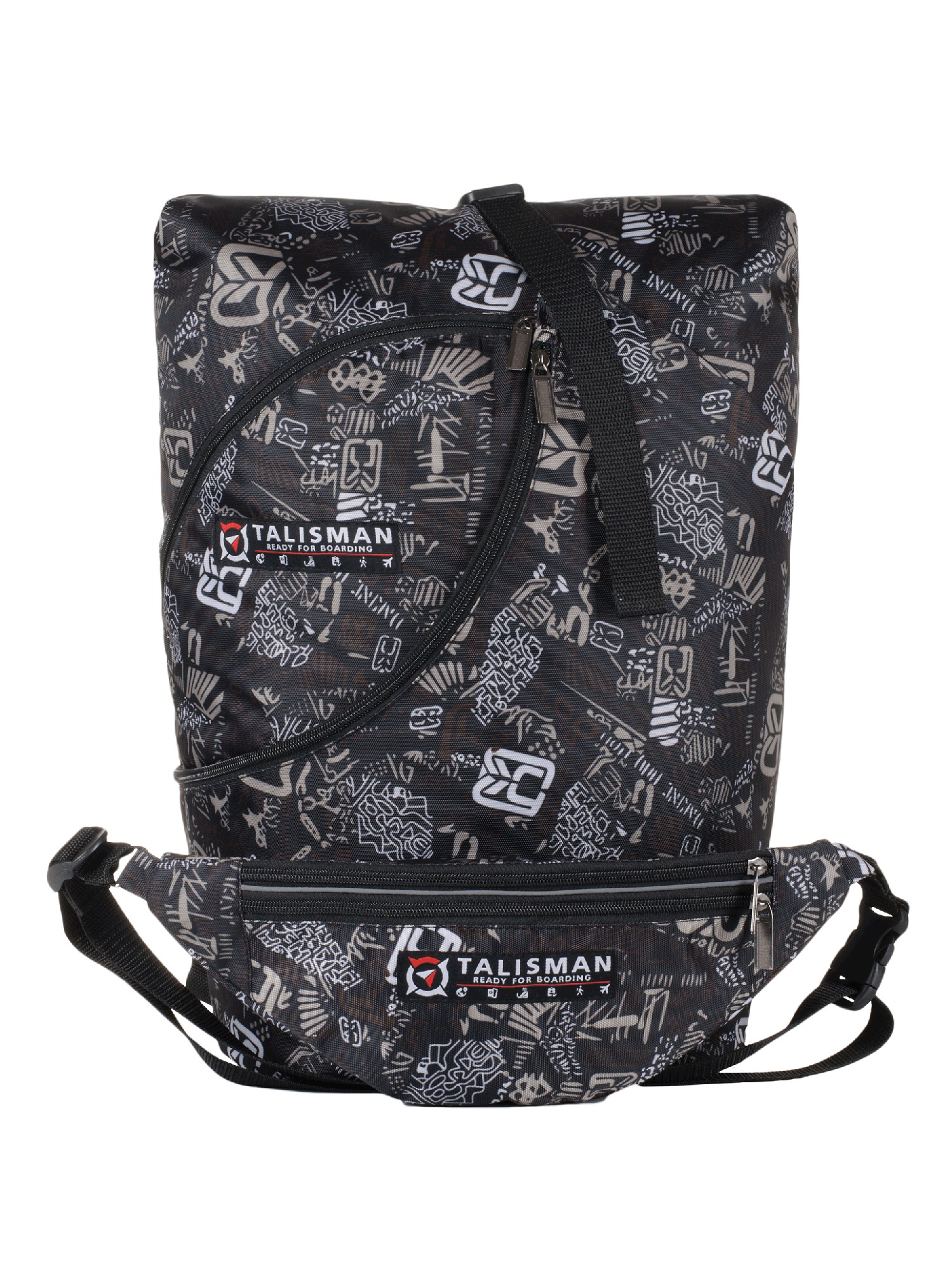 

Рюкзак-трансформер Talisman модель RollTop 40х20х25 см с изменяемым размером до 55х20х25 см + сумка-бананка Черный с принтом