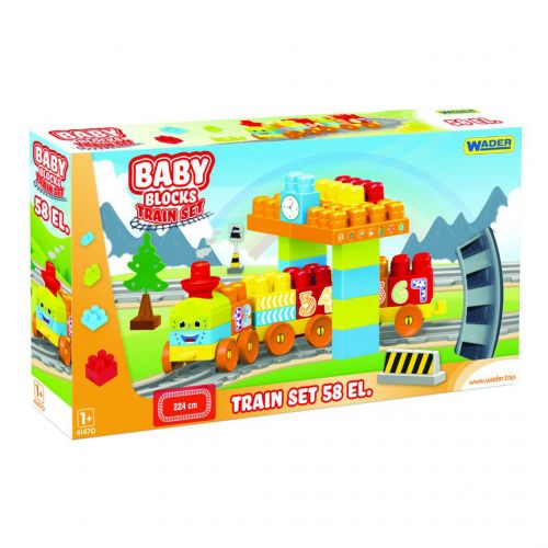 

Baby Blocks Мои первые кубики Железная дорога 2,24м 58 деталей Wader. 36503