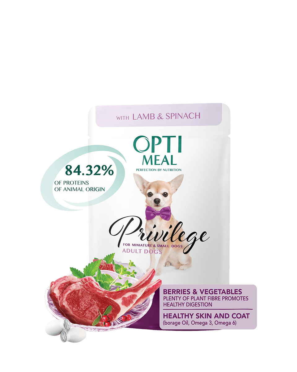 

Блок паучей для собак с ягненком и шпинатом в соусе Opti Meal 12*85 г