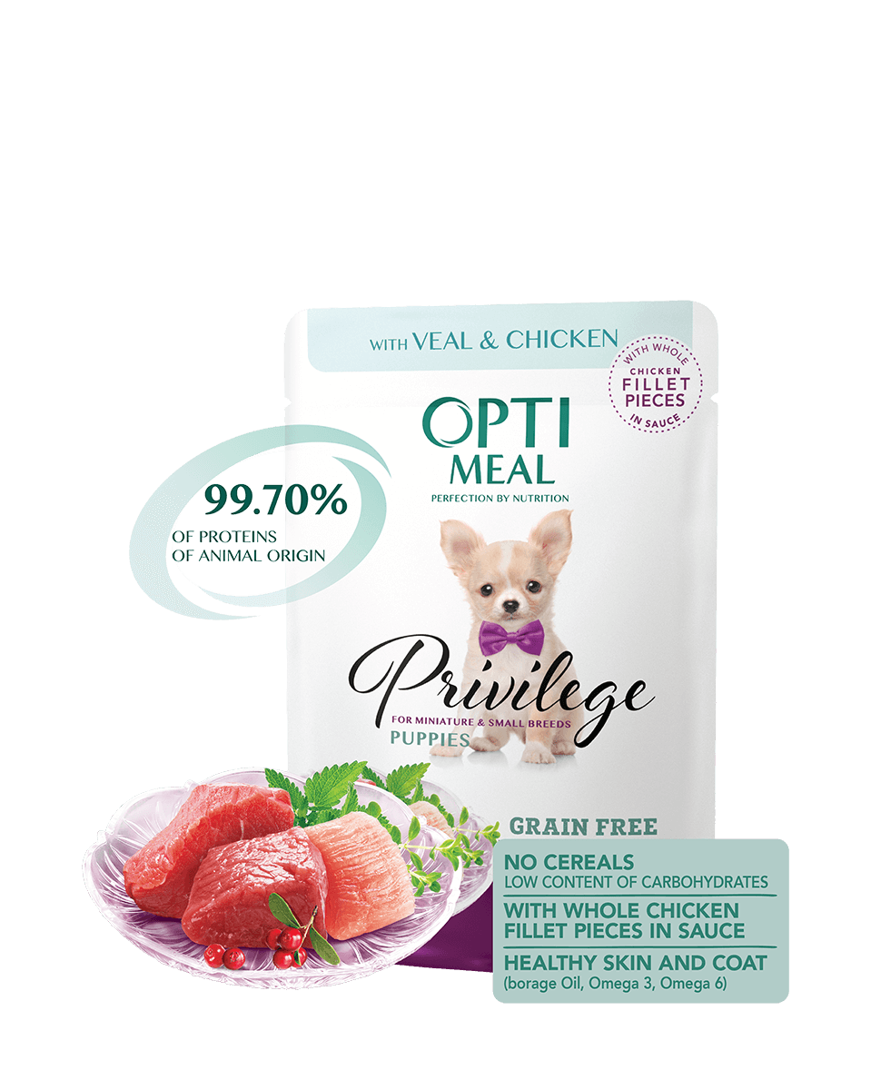 

Блок паучей для щенков с телятиной и куриным филе в соусе Opti Meal 12 шт * 85 г