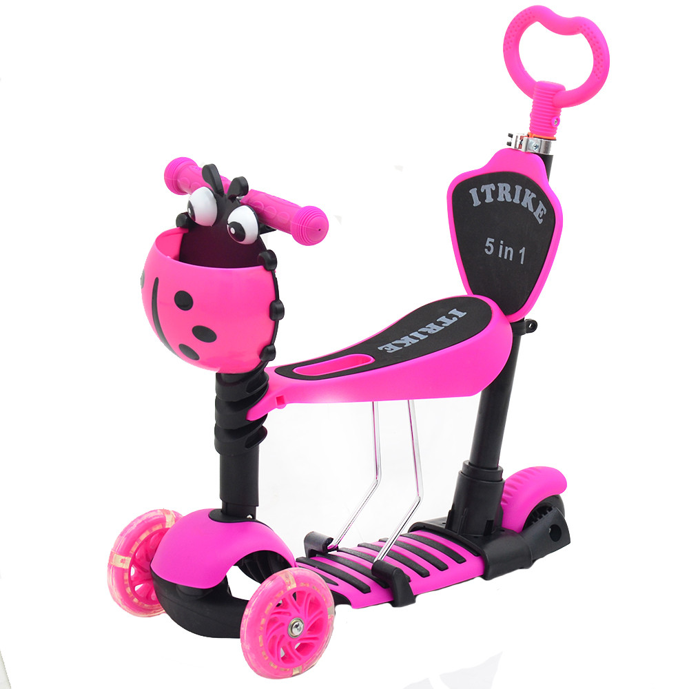 

Самокат детский iTrike Maxi JR 3-026-B Божья коровка Родительская ручка Розовый