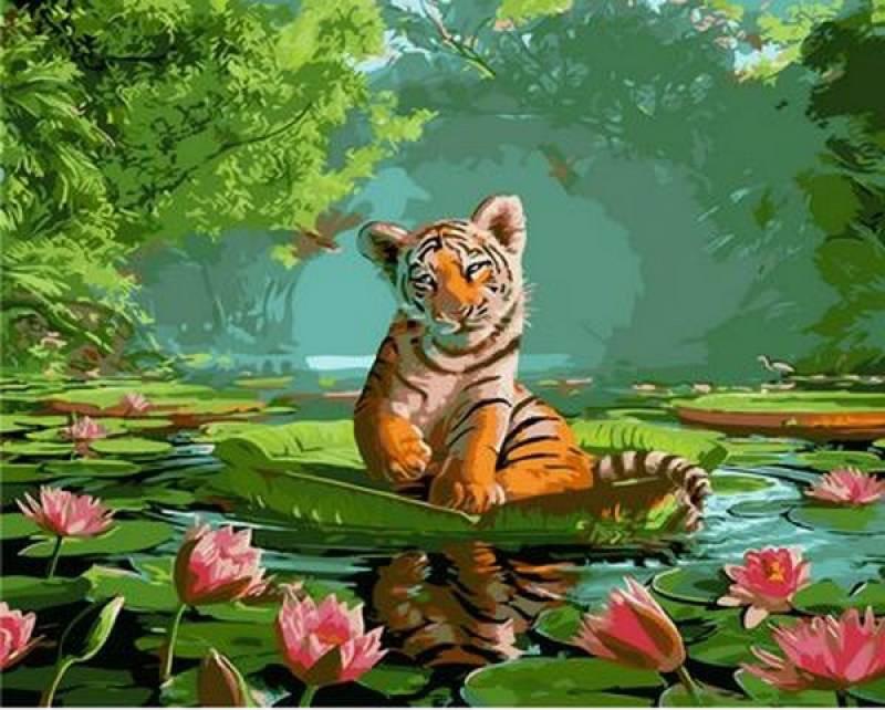

Картина рисование по номерам Mariposa Тигренок и Лотосы 40х50см Q1264 набор для росписи краски, кисти, холст