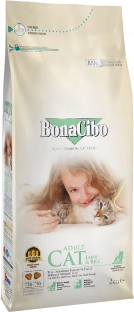 Сухой корм для кошек с чувствительным пищеварением и привередливых кошек BonaCibo Adult Cat Lamb&Rice с мясом ягненка и рисом 2 кг