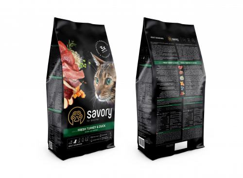 

Сухой корм для кошек Savory со свежим мясом индейки и уткой 2 кг