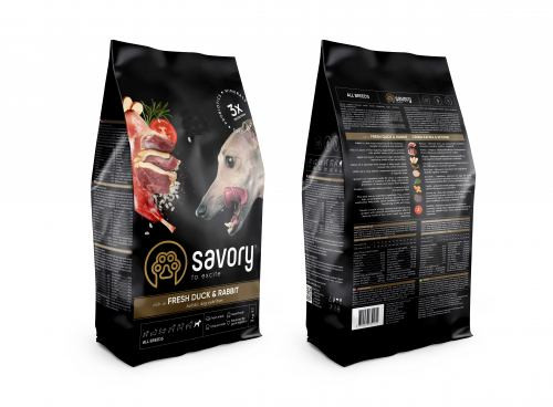 

Сухой корм для собак всех пород Savory со свежим мясом утки и кроликом 3 кг
