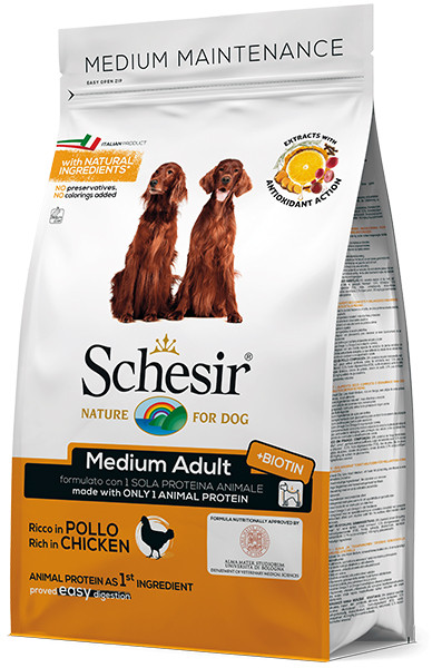 

Сухой монопротеиновый корм для собак средних пород Schesir Dog Medium Adult Chicken 3 кг