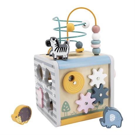 

Деревянный бизикуб Viga Toys PolarB 5 в 1 (44030) сортер с фигурками животных, пальчиковый лабиринт, шестеренки и дощечки с числами