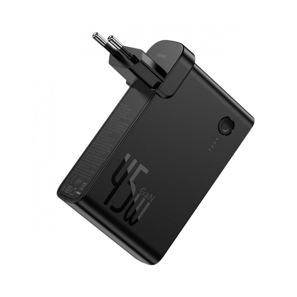 

Сетевое зарядное устройство + PowerBank Baseus Power Station 2in1 QC3.0+PD3.0 45W USB+Type-C 5A с функцией Павербанка 10000mAh + кабель Type-C 60W 20V/3A 1м Черный