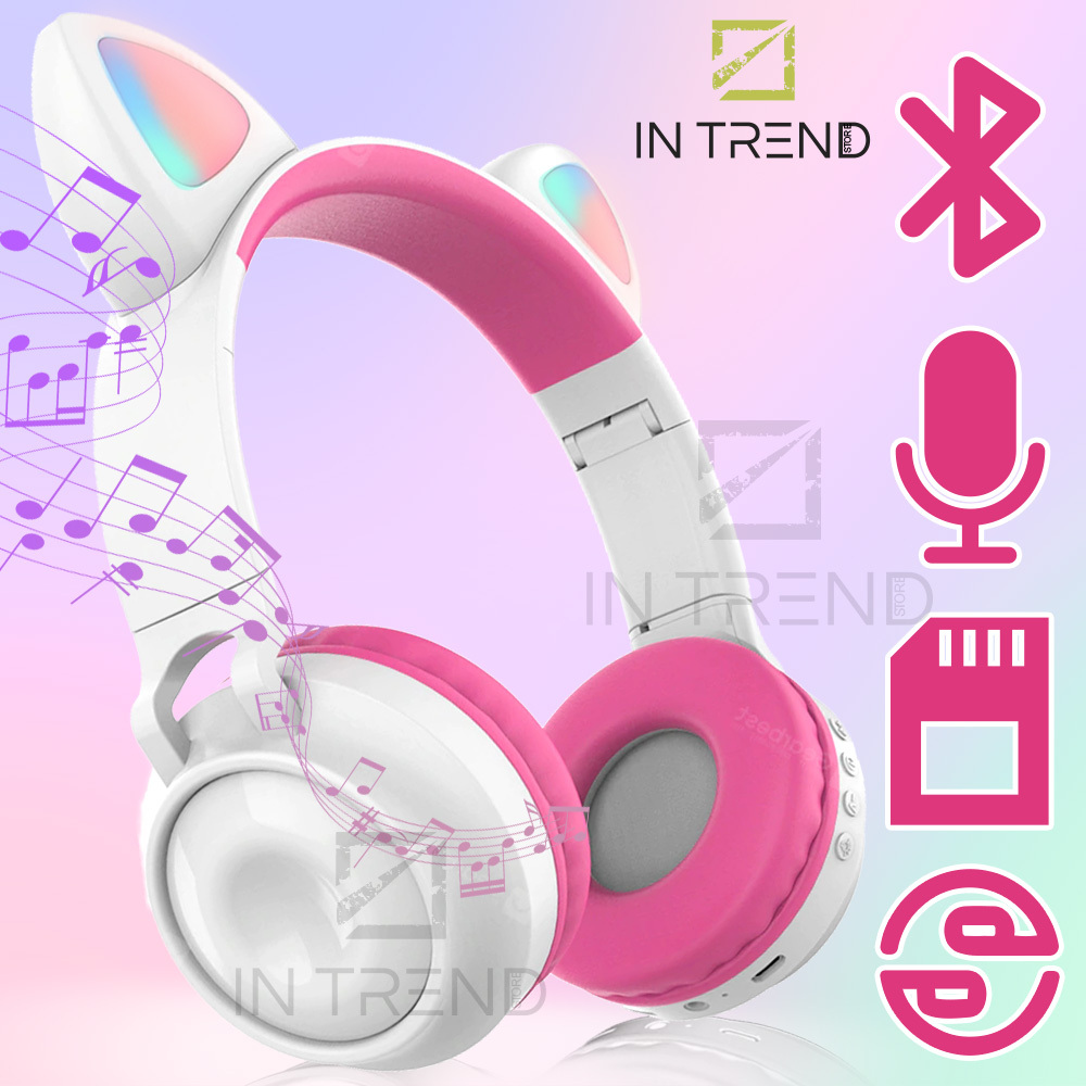 

Беспроводные наушники детские складние Wireless headphones Cat ear ZW-028 c Bluetooth гарнитурой 5.0 с кошачьими ушками и LED подсветкой, Белый