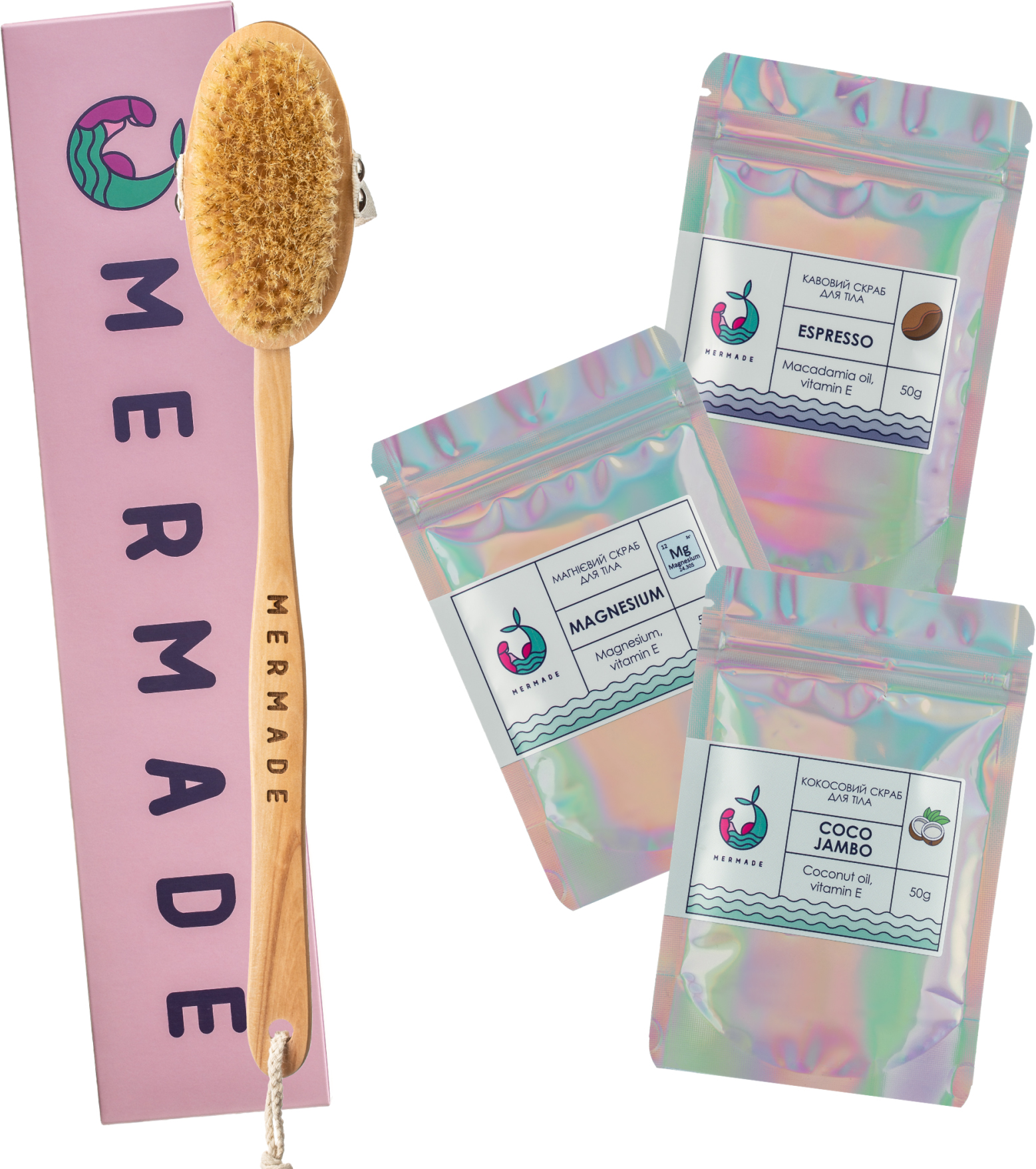 Акція на Набор Mermade Smooth Skin Kit Щетка для сухой массажа + cкраб для тела Coco Jambo, Espresso, Magnesium 50 г (2000000223315) від Rozetka UA