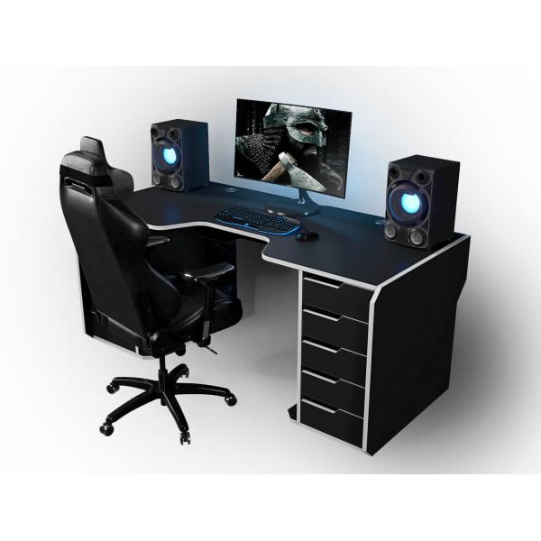

Геймерский эргономичный стол ZEUS™ Viking-1S, 160х85 (80) см, черный/белый