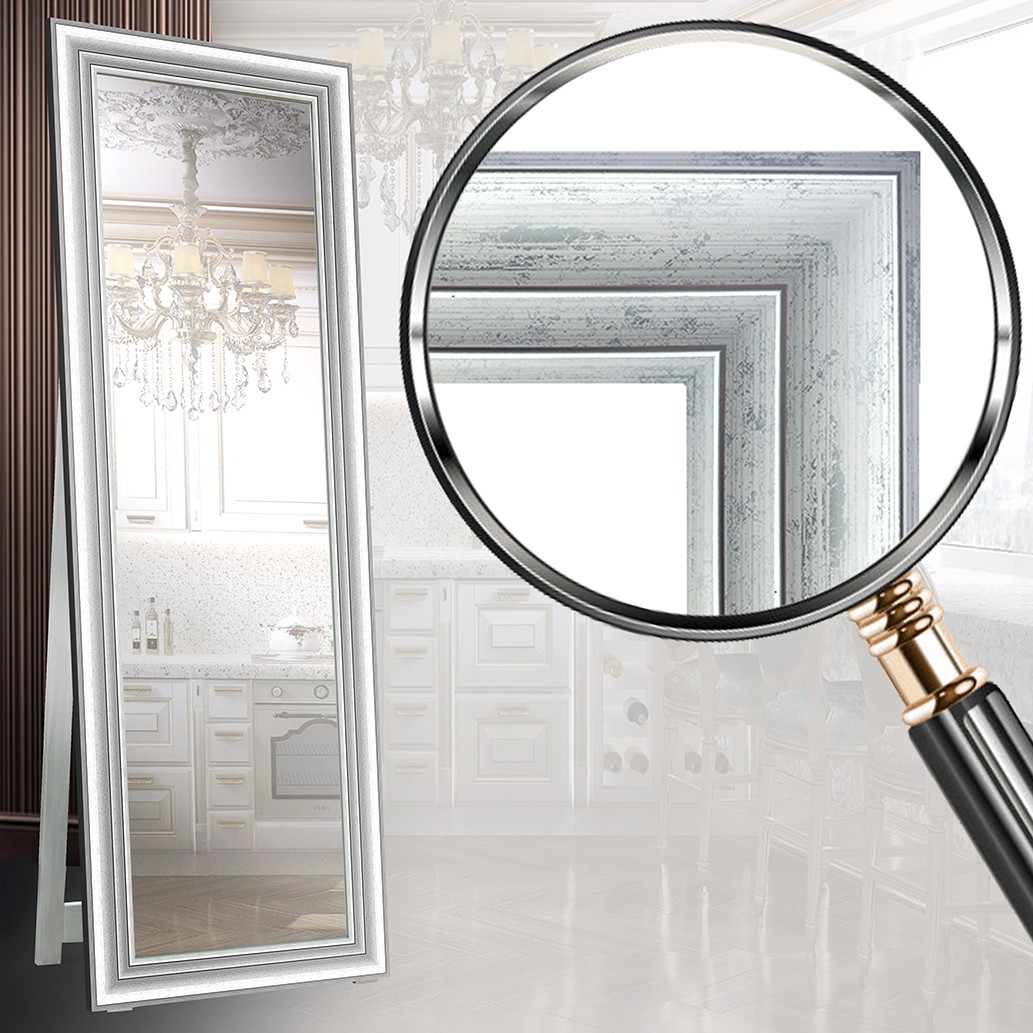 

Напольное зеркало в раме в полный рост на деревянной подставке Decorfrom Silver modern 60х174 серебристое