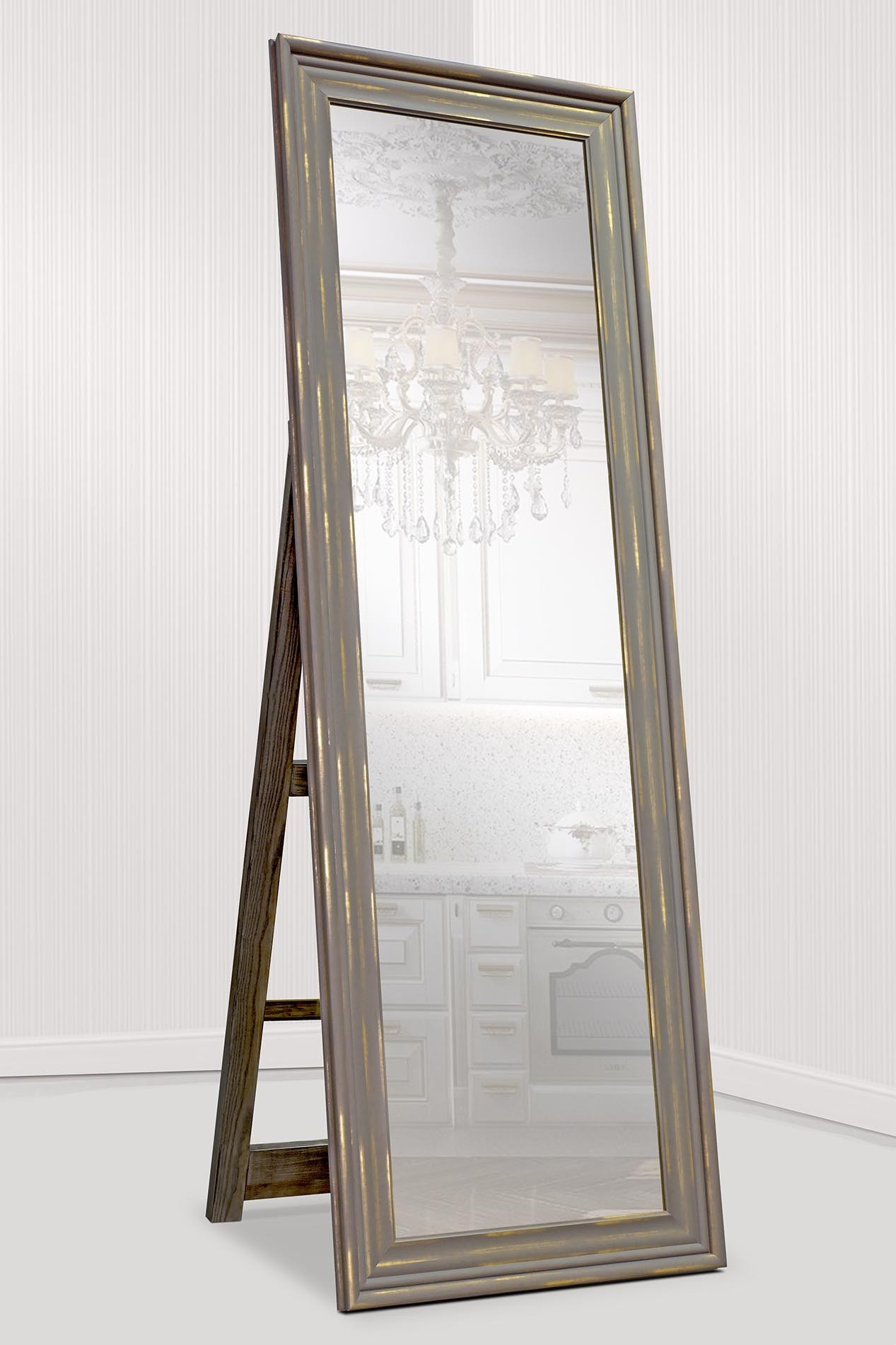 

Напольное зеркало в раме на деревянной подставке в полный рост Decorfrom Old beige 60х174 см бежевое