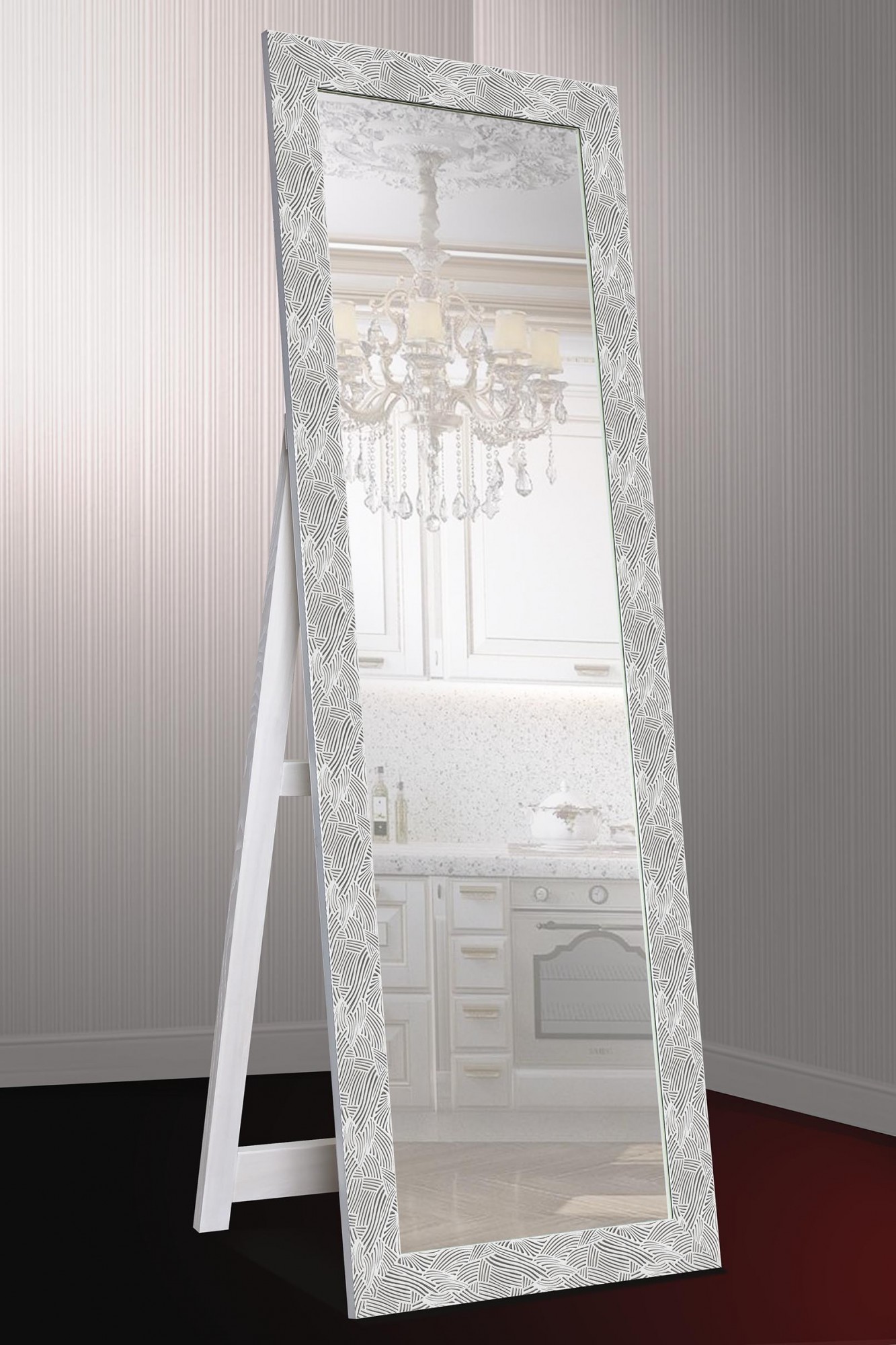 

Зеркало напольное в раме на деревянной подставке в полный рост Decorfrom White pattern 60х174 см белое