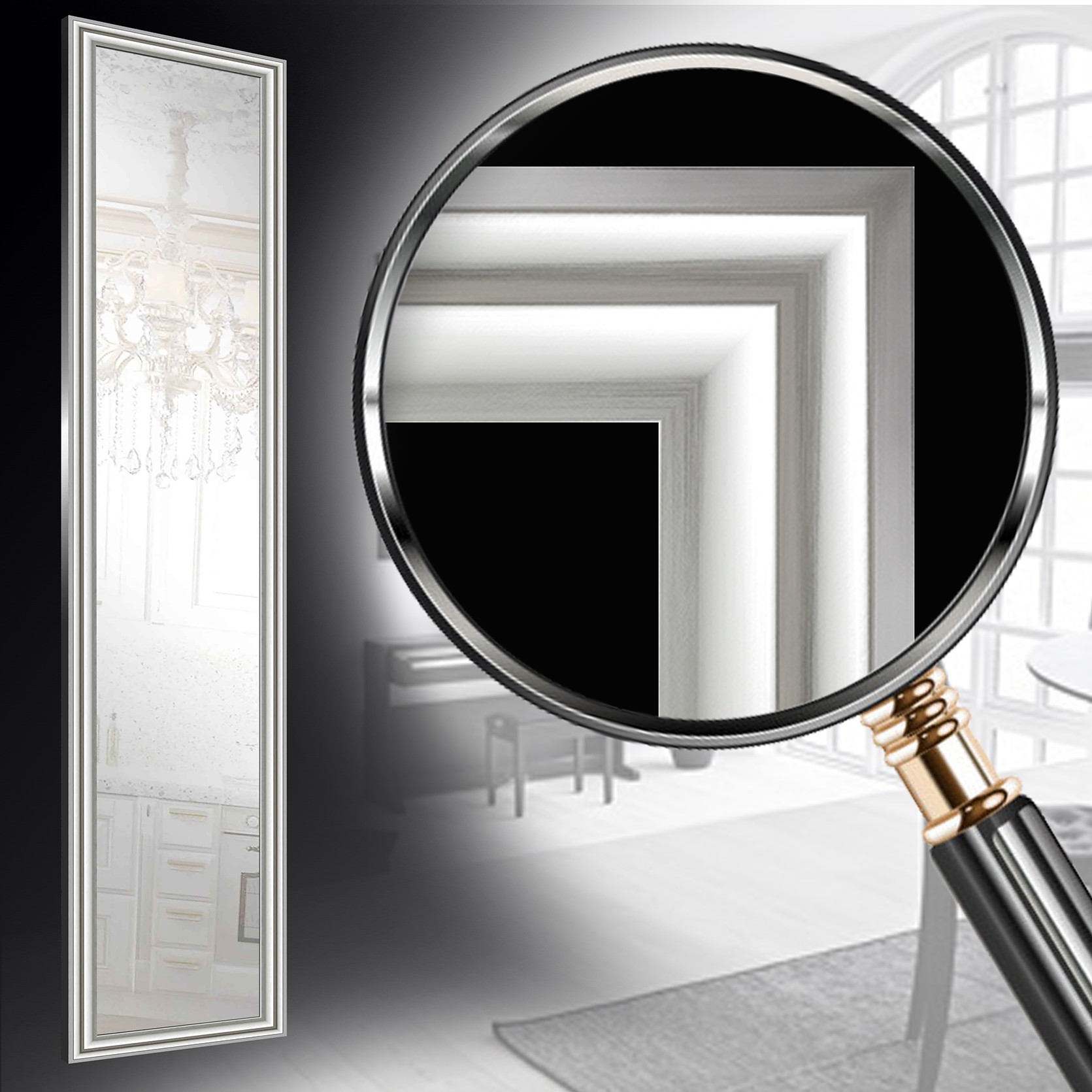 

Зеркало в раме настенное Decorfrom Silver small glossy 45х167 см серебристое