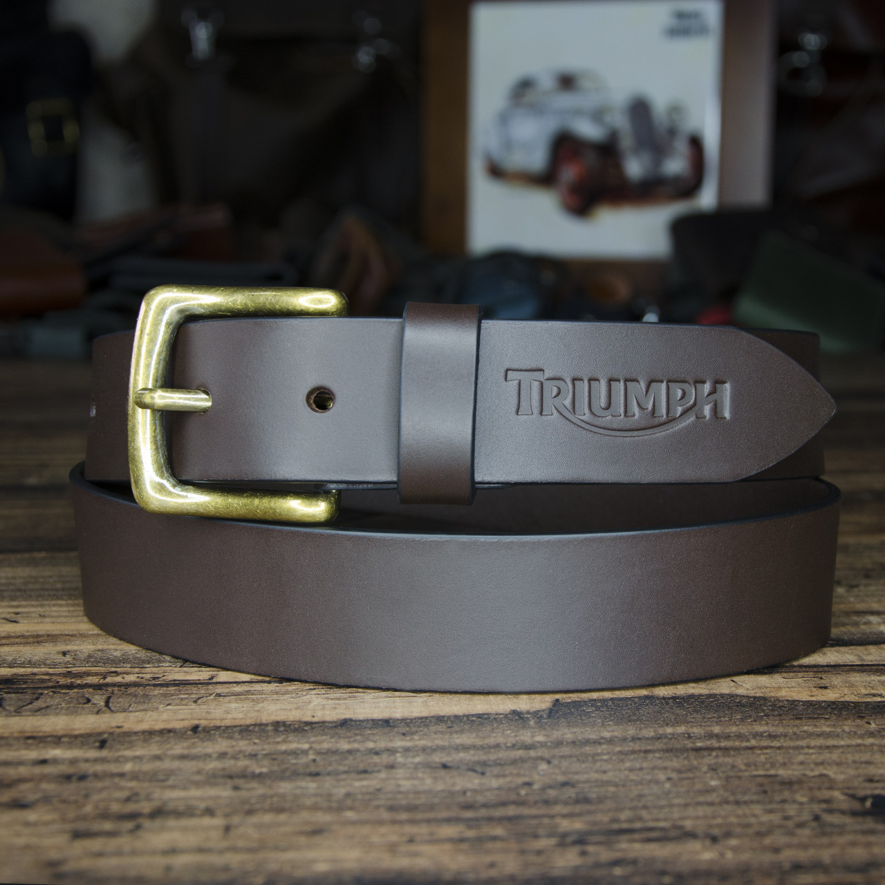 

Кожаный ремень Ridl Triumph 110 см коричневый пряжка бронза