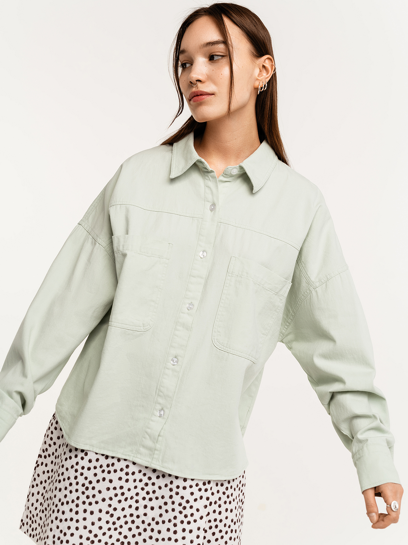 

Джинсовая рубашка Befree 2121037300-11 M Светло-зеленая