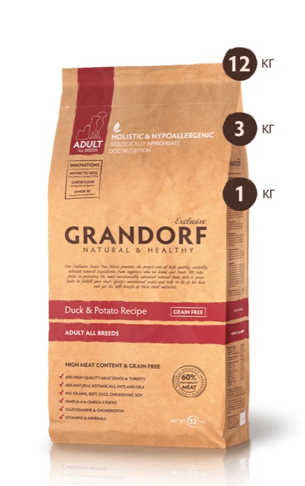 

Сухой корм для собак всех пород Grandorf Duck & Potato Adult All Breeds с уткой и сладким картофелем 12 кг (5404009591128)