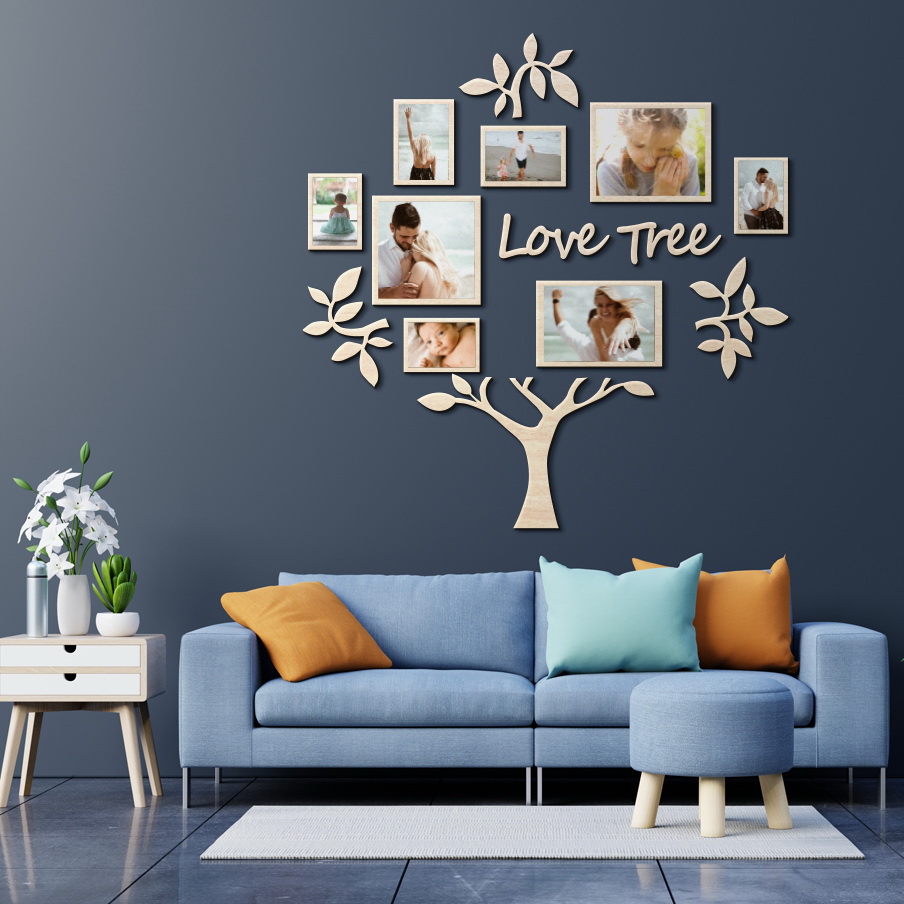 

Декор на стену Love Tree 140х88 см LIKEWOOD с фоторамками, натуральное дерево, белый