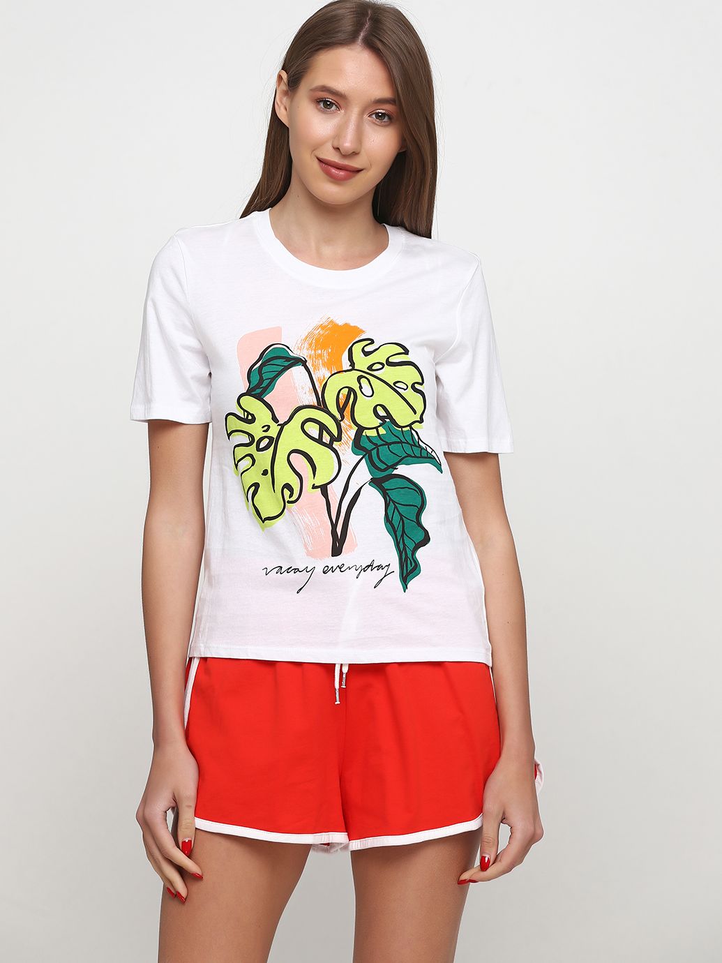 

Футболка Monki 0624791 XXS Белая с салатовым