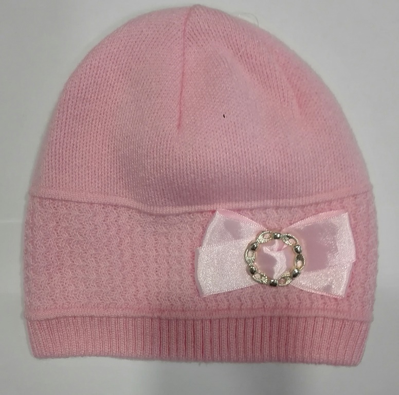 

Шапка дитяча для дівчаток розова з брошкою і бантом