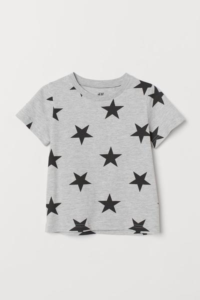 

Хлопковая футболка H&M 98/104 (110/56) Серый меланж/Звезды