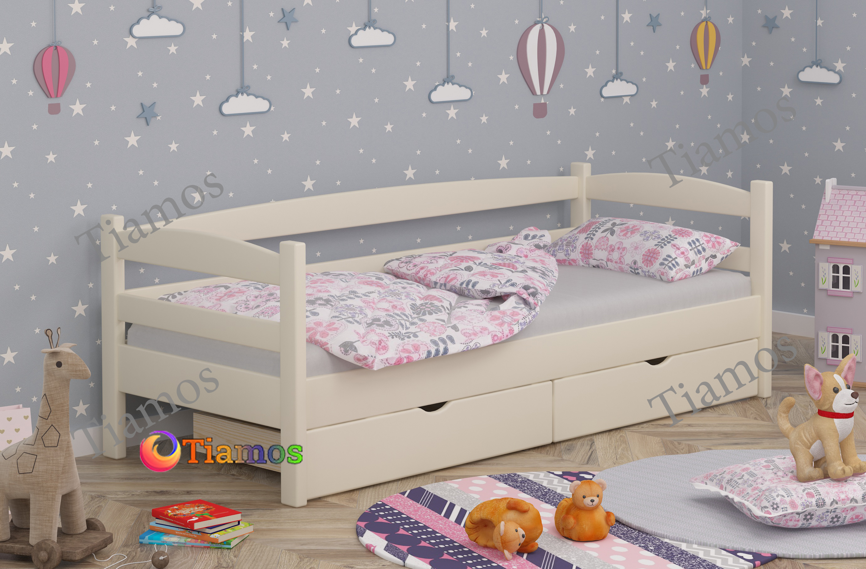 

Детская Кровать односпальная с Ящиками 90х190 Нота Плюс Wellmebely сосна Бежевый Л6